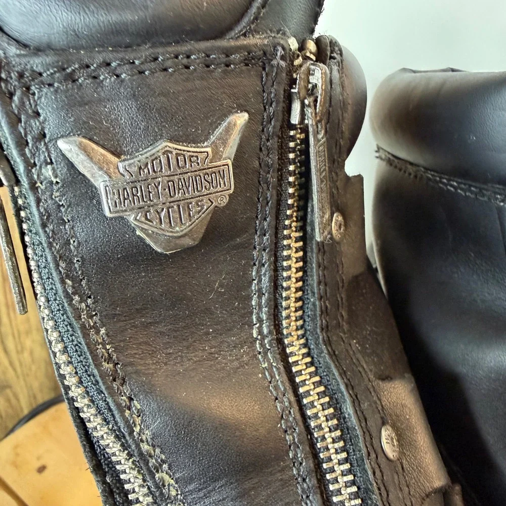 Harley Davidson Mens Black Leather Dual Zip Motorcycle Boots‎ 11M Biker Lug Sole